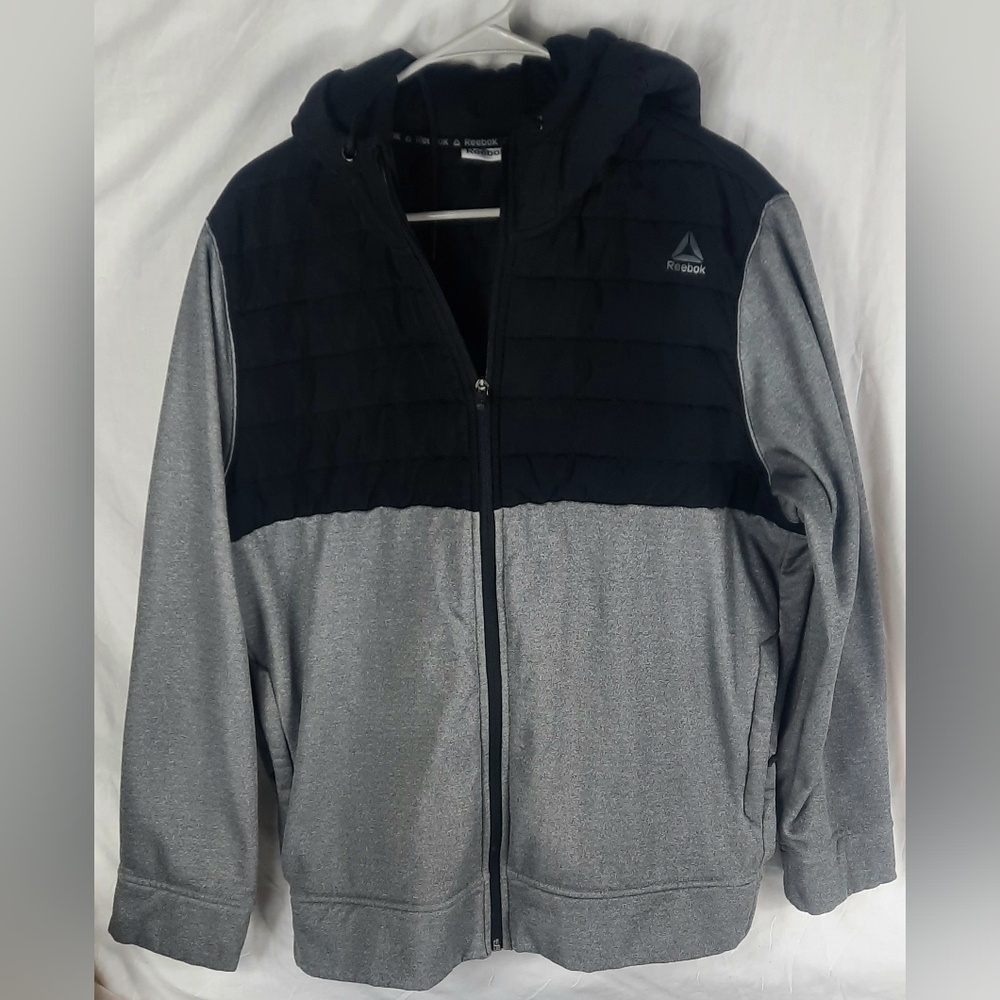 Reebok Mens Hoodie Jacket Size Large Gray Black Full Zip Athletic
